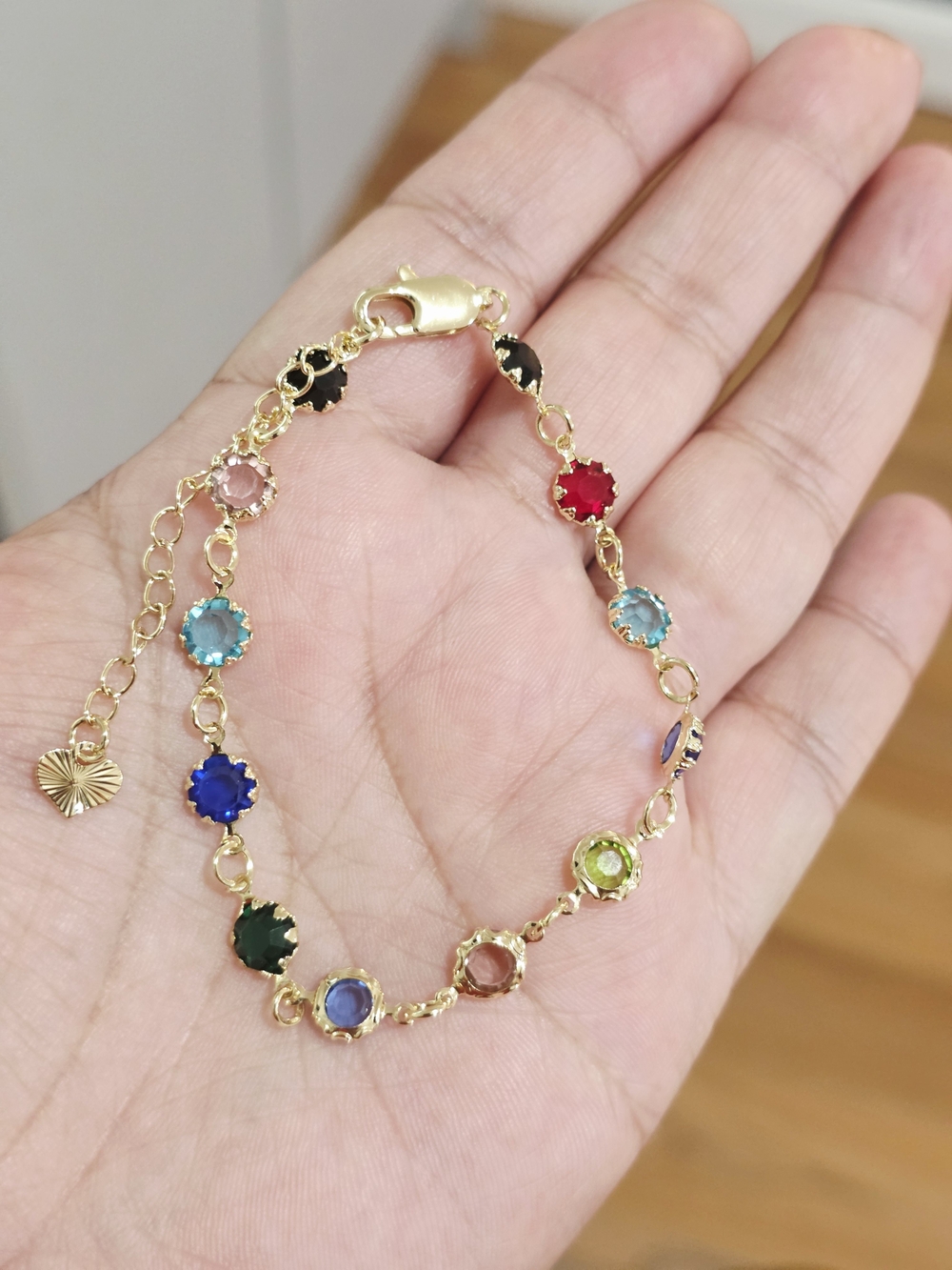 14k Gold Plated Multicolor Crystal Station Bracelet